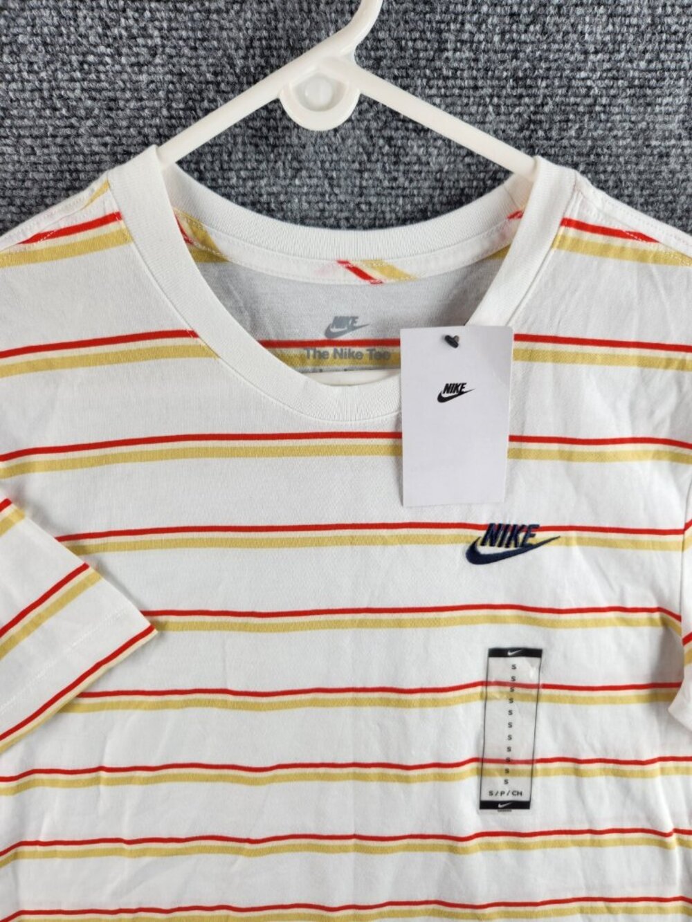NWT The Nike Tee Small Short Sleeve Yellow Orange White Striped T-shirt Cotton